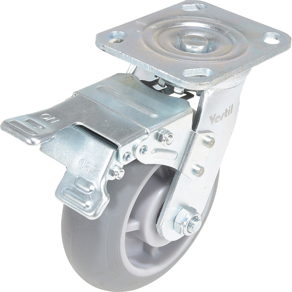 Vestil - Standard Casters; Mount: With Holes ; Style: Swivel w/Total Brake ; Wheel Diameter: 6 (Inch); Wheel Width: 2 (Inch); Overall Height (Inch): 7-1/2 ; Load Capacity (Lb.): 639.000 - Exact Industrial Supply