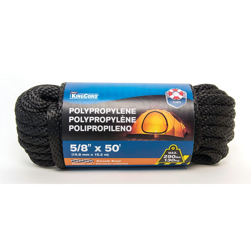 Mibro - Rope; Type: Solid Braid ; Head/Holder Diameter (Inch): 5/8 ; Material: Polypropylene ; Load Capacity (Lb.): 290.000 ; Maximum Length: 50.00 ; Color: Black - Exact Industrial Supply