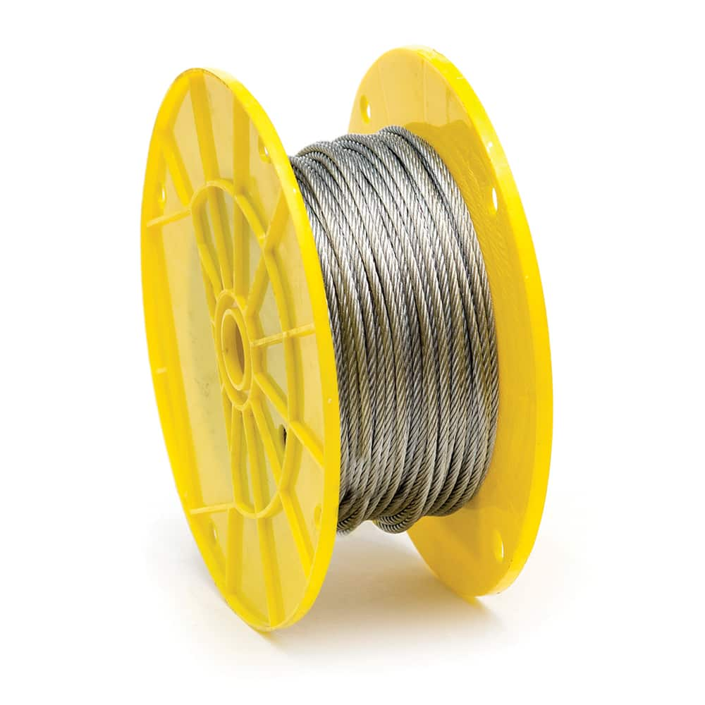 Mibro - Wire Rope & Cable; Type: Aircraft Cable ; Breaking Strength (Lb.): 340.00 ; Diameter (Inch): 1/8 ; Bare Diameter: 1/8 (Inch); Strand Type: 7 x 7 ; Head Coating: Uncoated - Exact Industrial Supply