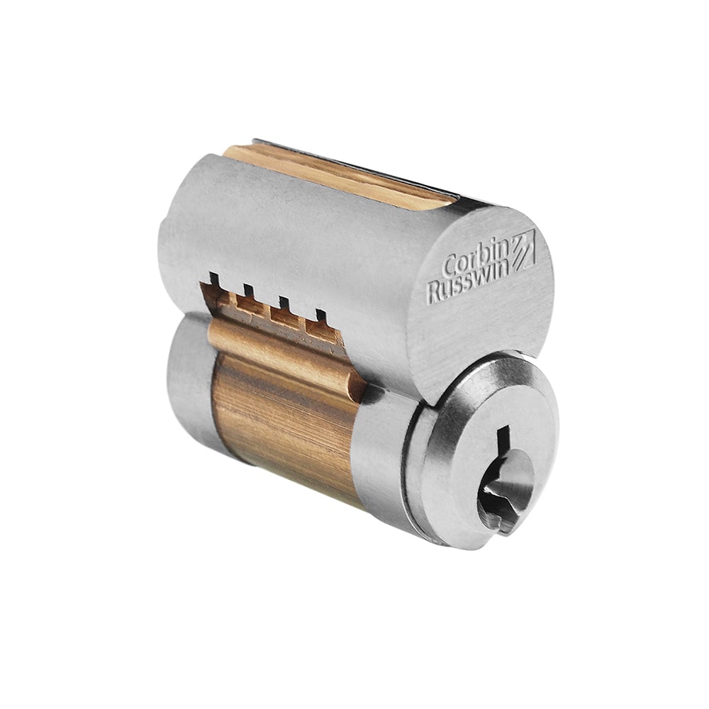 Corbin Russwin - Cylinders; Type: Removeable Core ; Keying: 59A2 Keyway ; Number of Pins: 6 ; Material: Brass ; Finish/Coating: Satin Chrome - Exact Industrial Supply