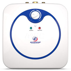 Electric Water Heaters; Style: Mini Tank Water Heater; Voltage: 110-120 V; Wire Gauge: 8; Temperature Rise: 140 ™F @ 1.5 GPM; Kilowatts: 1.44; Tank Capacity (Gal.): 4.00; Diameter/Width (Inch): 15; Amperage Rating: 12; Phase: Single Phase; Description: Ec