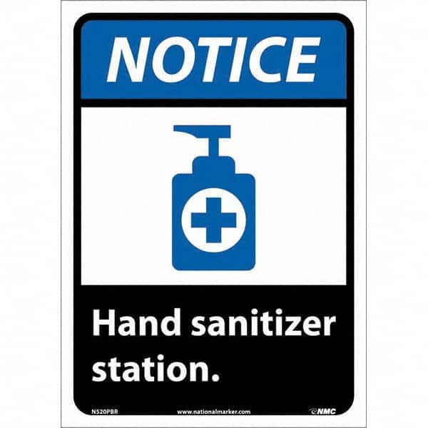 NMC - "Notice - Hand Sanitizer Station", 10" Wide x 14" High, Pressure-Sensitive Vinyl Safety Sign - Caliber Tooling