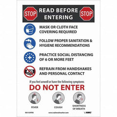 NMC - "COVID-19 - STOP - Read Before Entering", 10" Wide x 14" High, Pressure-Sensitive Vinyl Safety Sign - Caliber Tooling