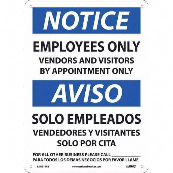 NMC - "Notice - Employees Only Vendors And Visitors By Appointment Only", 10" Wide x 14" High, Rigid Plastic Safety Sign - Caliber Tooling