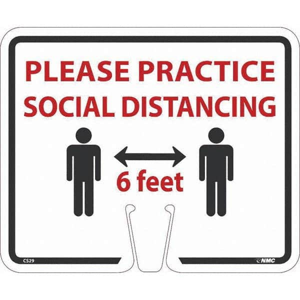 NMC - "Please Practice Social Distancing", 12-5/8" Wide x 10-3/8" High, Rigid Plastic Safety Sign - Caliber Tooling