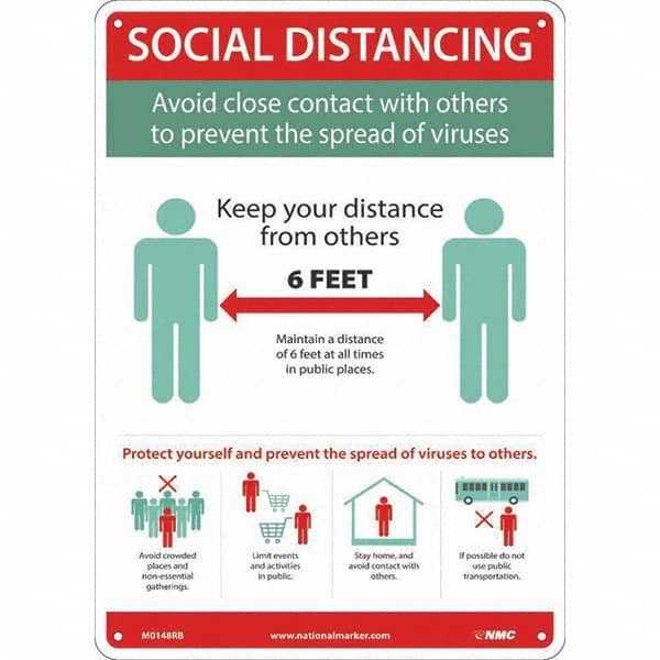 NMC - "COVID-19 - Social Distancing", 10" Wide x 14" High, Rigid Plastic Safety Sign - Caliber Tooling