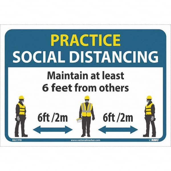 NMC - "Practice Social Distancing", 14" Wide x 10" High, Pressure-Sensitive Vinyl Safety Sign - Caliber Tooling