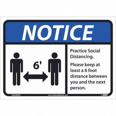 NMC - "Notice - Practice Social Distancing", 14" Wide x 10" High, Pressure-Sensitive Vinyl Safety Sign - Caliber Tooling