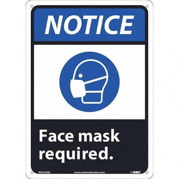 NMC - "Notice - Face Mask Required", 10" Wide x 14" High, Aluminum Safety Sign - Caliber Tooling