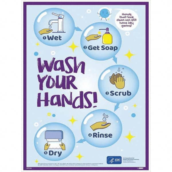 NMC - "COVID-19 - Wash Your Hands", 18" Wide x 24" High, Paper Safety Sign - Caliber Tooling