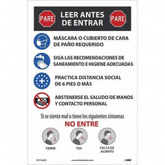 NMC - "COVID-19 - PARE - Leer Antes De Entrar", 12" Wide x 18" High, Vinyl Safety Sign - Caliber Tooling