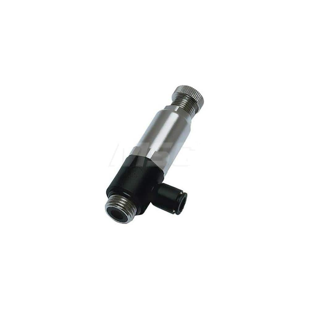 Air Flow Control Valve: Control Valve & Guard, 6mm Tube OD, 232 Max psi Nickel-Plated Brass Nitrile & Technical Polymer, 1/4 Male