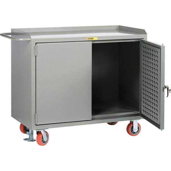 Little Giant - 3,600 Lb Capacity, 2 Shelf, 2 Door Mobile Bench Cabinet with Louvered Panel - 41" Wide x 24" Deep x 43" High, Steel, Gray - Caliber Tooling