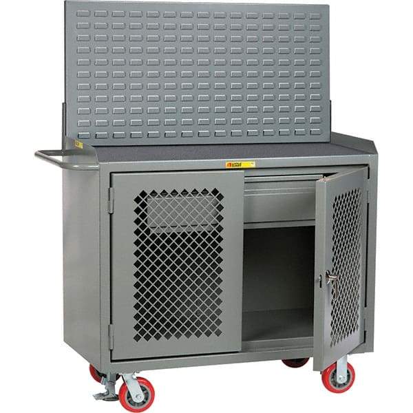 Little Giant - 3,600 Lb Capacity, 2 Shelf, 1 Drawer, 2 Door Mobile Bench Cabinet with Louvered Panel - 41" Wide x 24" Deep x 43" High, Steel, Gray - Caliber Tooling