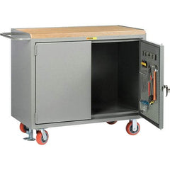 Little Giant - 3,600 Lb Capacity, 2 Shelf, 2 Door Mobile Bench Cabinet with Pegboard Panel Doors - 41" Wide x 24" Deep x 43" High, Steel, Gray - Caliber Tooling