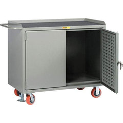 Little Giant - 3,600 Lb Capacity, 2 Shelf, 2 Door Mobile Bench Cabinet with Louvered Panel - 41" Wide x 24" Deep x 43" High, Steel, Gray - Caliber Tooling