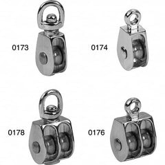 Campbell - Blocks & Pulleys; Type: Rigid Eye Pulley ; Rope Type: Fibrous ; Sheave Style: Double ; Rope Diameter (Inch): 1/4 ; Sheave Outside Diameter (Inch): 3/4 ; Load Capacity (Lb.): 40 - Exact Industrial Supply