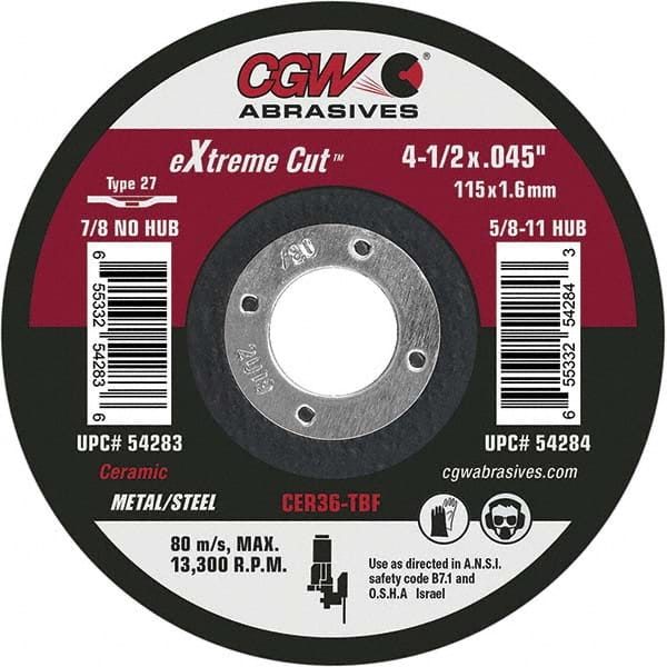 CGW Abrasives - Cutoff Wheels Tool Compatibility: Angle Grinders Wheel Diameter (Inch): 4-1/2 - Caliber Tooling