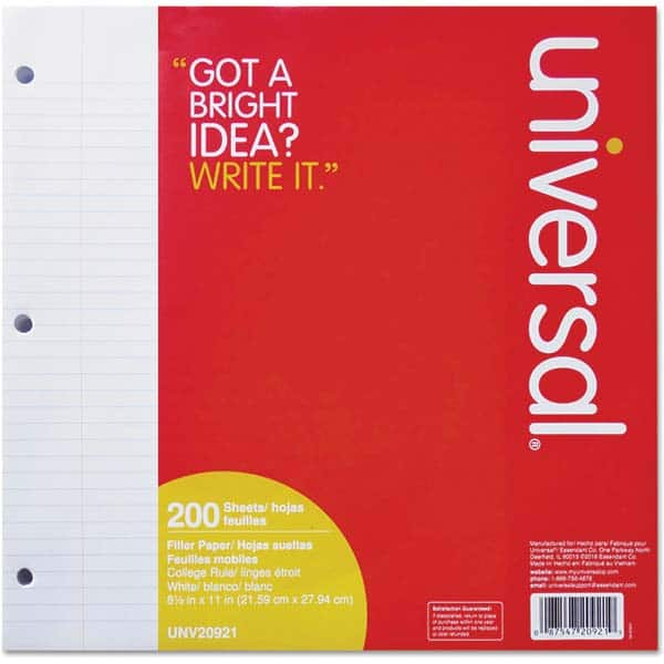 UNIVERSAL - Note Pads, Writing Pads & Notebooks Writing Pads & Notebook Type: Filler Paper Size: 8-1/2 x 11 - Caliber Tooling