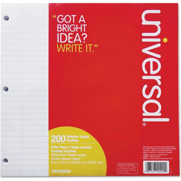 UNIVERSAL - Note Pads, Writing Pads & Notebooks Writing Pads & Notebook Type: Filler Paper Size: 8 x 10-1/2 - Caliber Tooling