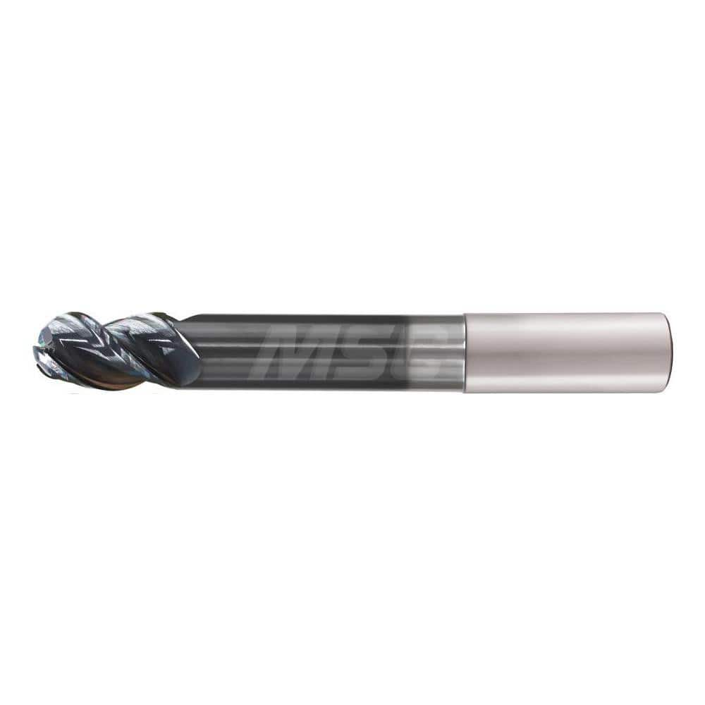 Ball End Mill: 0.375″ Dia, 4 Flute, Solid Carbide 2″ OAL, 3/8″ Shank Dia, 38 ° Helix, TiAlCN Coated, Single End, Series Flash Solid