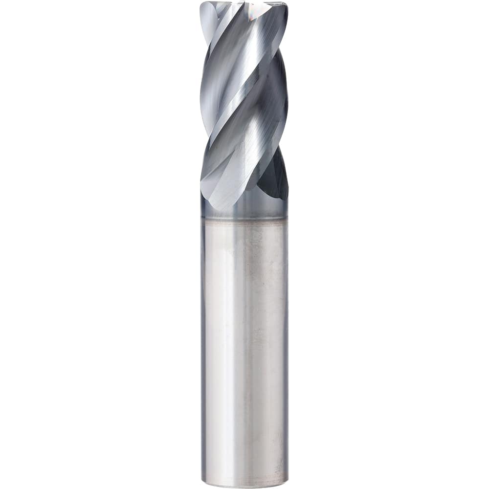 Square End Mill: 3/16'' Dia, 3/4'' LOC, 3/16'' Shank Dia, 2-1/2'' OAL, 4 Flutes, Solid Carbide AlTiN Finish, 45 ° Helix, Centercutting, Series XP-NB