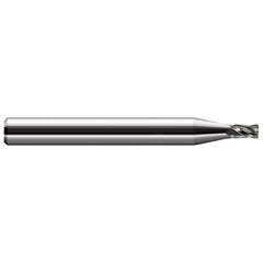 Corner Radius End Mill: 0.08″ Dia, 0.12″ LOC, 0.01″ Radius, 4 Flutes, Solid Carbide 1-1/2″ OAL, 1/8″ Shank Dia, 30 ° Helix, Bright/Uncoated, Corner Radius End