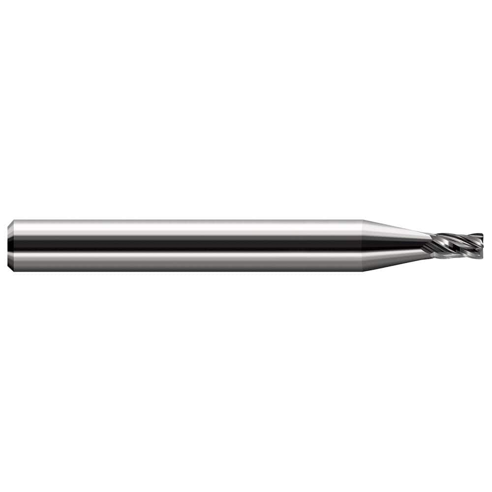 Corner Radius End Mill: 1/8″ Dia, 3/16″ LOC, 0.005″ Radius, 4 Flutes, Solid Carbide 1-1/2″ OAL, 1/8″ Shank Dia, 30 ° Helix, Bright/Uncoated, Corner Radius End