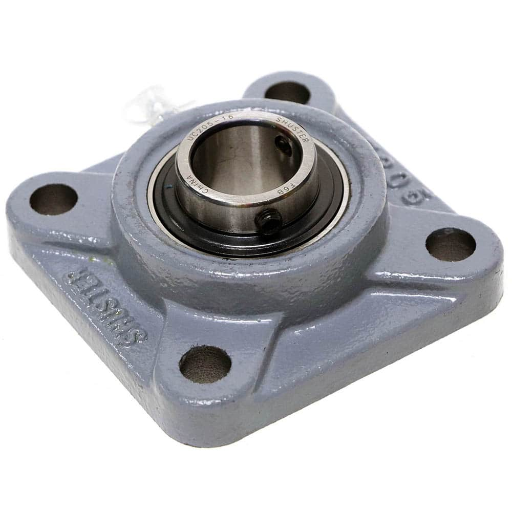 Shuster - UCF206, 30mm ID, 4-1/4" OAL x 4-1/4" OAH, 4-Bolt Flange Bearing - Exact Industrial Supply