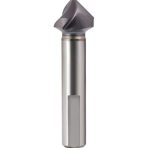 SpyroTec 3/8″ Head Diam, 0.09″ Cut Diam, 1/4″ Shank Diam, 3 Flute 82° Cobalt Countersink TiAlN Finish, 2″ OAL, Single End, 1/4″ 3-Flat Shank, Right Hand Cut