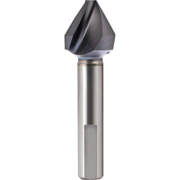 SpyroTec 12.5mm Head Diam, 3.2mm Cut Diam, 8mm Shank Diam, 3 Flute 60° High Speed Steel Countersink TiAlN Finish, Single End, 8mm 3-Flat Shank, Right Hand Cut