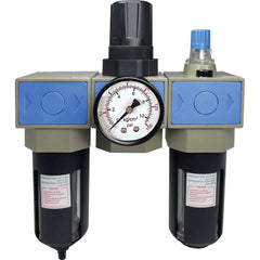 FRL Combination Unit: 1/4 NPT, Intermediate with Pressure Gauge 73.45 SCFM, 145 Max psi, Aluminum Bowl, Automatic Drain