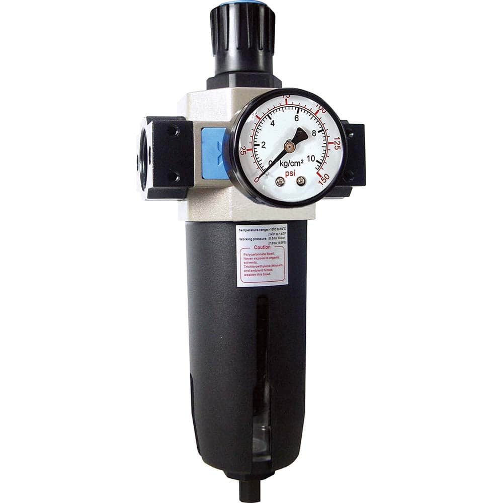 FRL Combination Unit: 3/4 NPT, Heavy-Duty with Pressure Gauge 280.37 SCFM, 145 Max psi, Aluminum Bowl, Semi-Automatic Drain