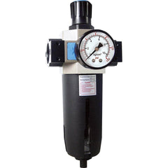 FRL Combination Unit: 3/4 NPT, Heavy-Duty with Pressure Gauge 280.37 SCFM, 145 Max psi, Aluminum Bowl, Semi-Automatic Drain