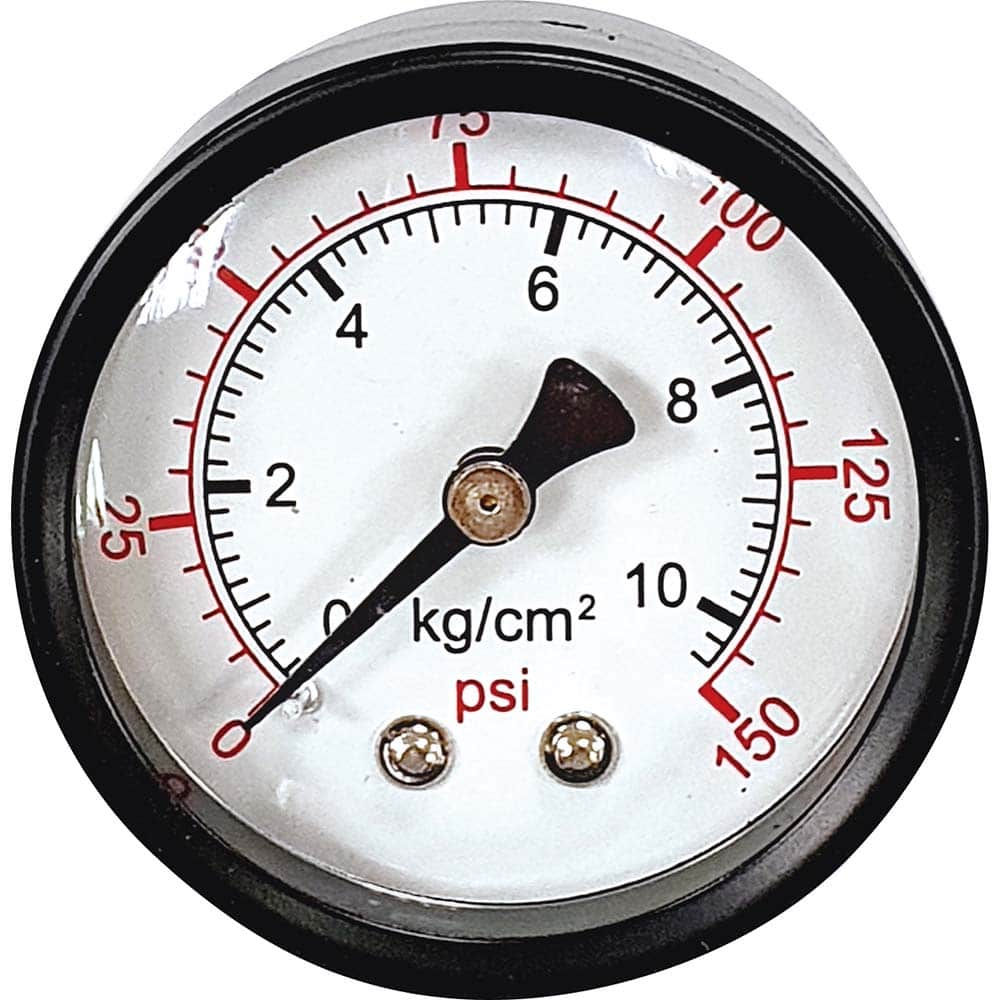 FRL Accessories; Type: Pressure Gauge; Accessory Type: Pressure Gauge; For Use With: Intermediate, Standard  & Heavy-Duty Regulators; Material: Steel; Material: Steel; Port Size: 1/4; Pressure Range (psi): 0 - 150; Width (Decimal Inch): 2.0900; Height (In