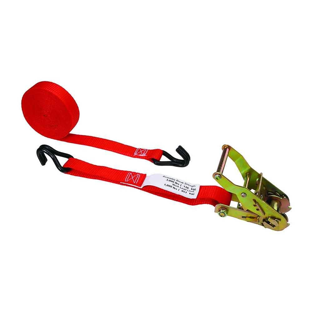 US Cargo Control - Slings & Tiedowns (Load-Rated); Type: Ratchet Tie Down ; Length (Feet): 10 ; Basket Capacity (Lb.): 1100 ; Material: Polyester ; Color: Red - Exact Industrial Supply