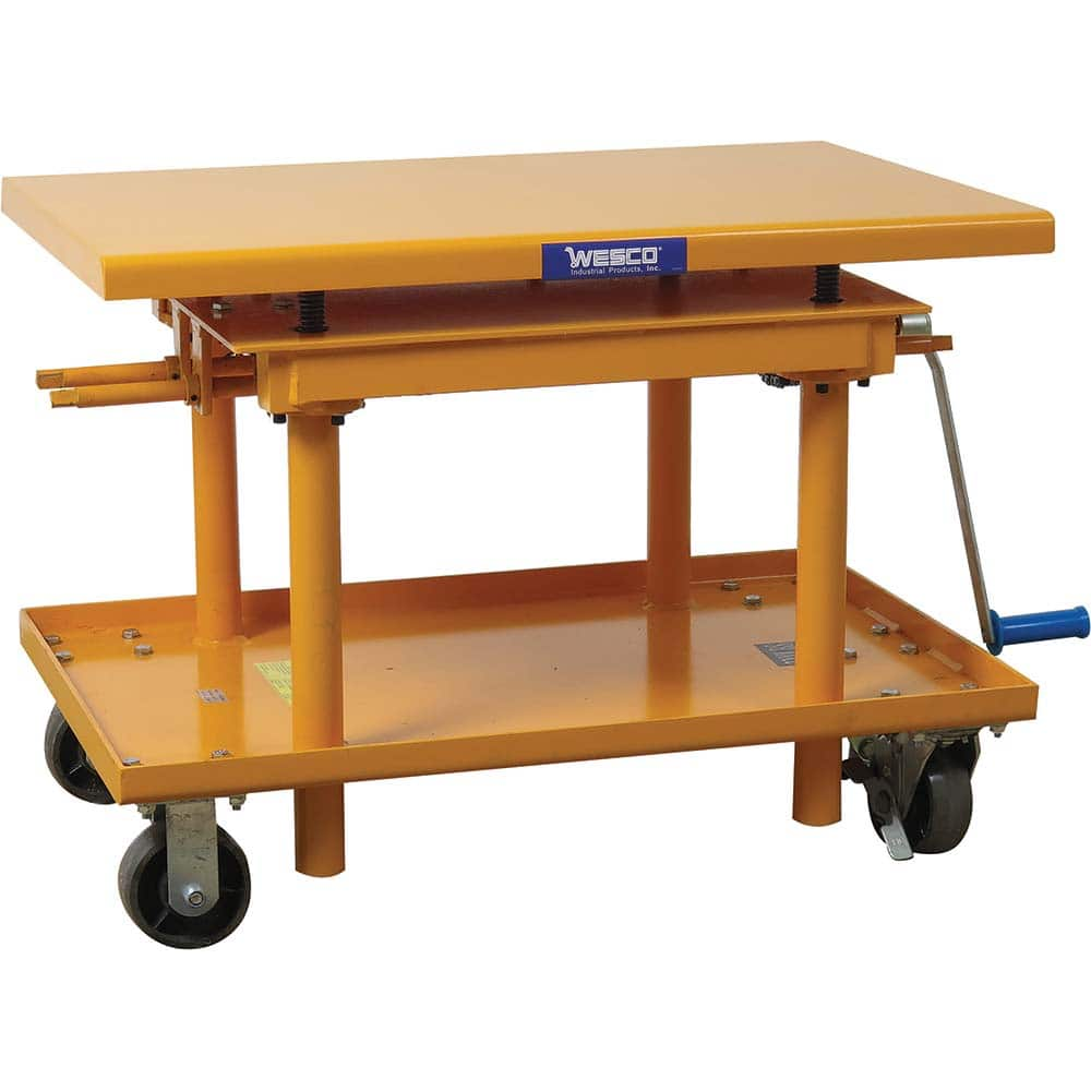 Mobile Hand Lift Table: 2,200 lb Capacity, 24″ Platform Width, 36″ Platform Length Wesco Precision Lift Tables provide precise, stable loading positioning, including off center loads