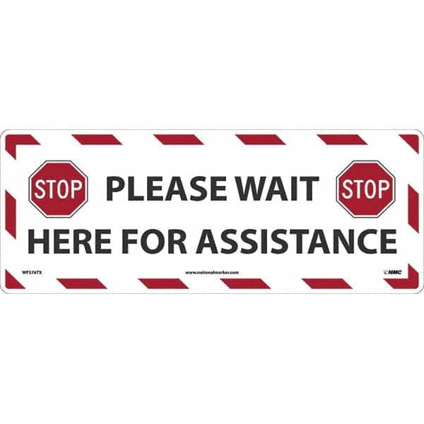 NMC - "STOP! - Please Wait Here for Assistance" Adhesive-Backed Floor Sign - Caliber Tooling