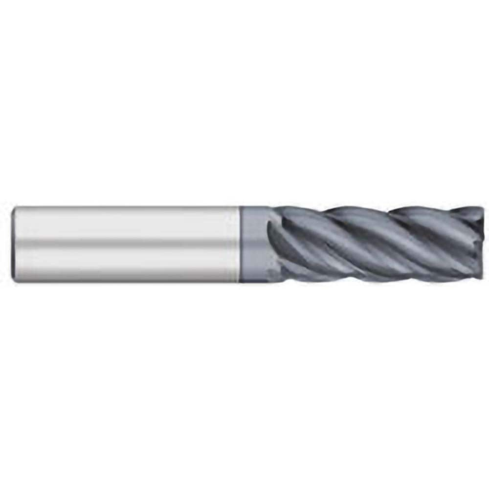 Corner Radius End Mill: 1/4″ Dia, 3/4″ LOC, 0.06″ Radius, 5 Flutes, Solid Carbide 2-1/2″ OAL, 1/4″ Shank Dia, 38 ° Helix, AlCromax Coated, Corner Radius End, Centercutting