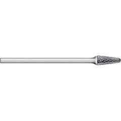 Titan USA - Burrs; Head Shape: Taper w/Radius End ; Industry Specification: SL-42L3 ; Tooth Style: Double Cut ; Cutting Diameter (Inch): 1/8 ; Cutting Diameter (Decimal Inch): 0.1250 ; Shank Diameter (Inch): 1/8 - Exact Industrial Supply