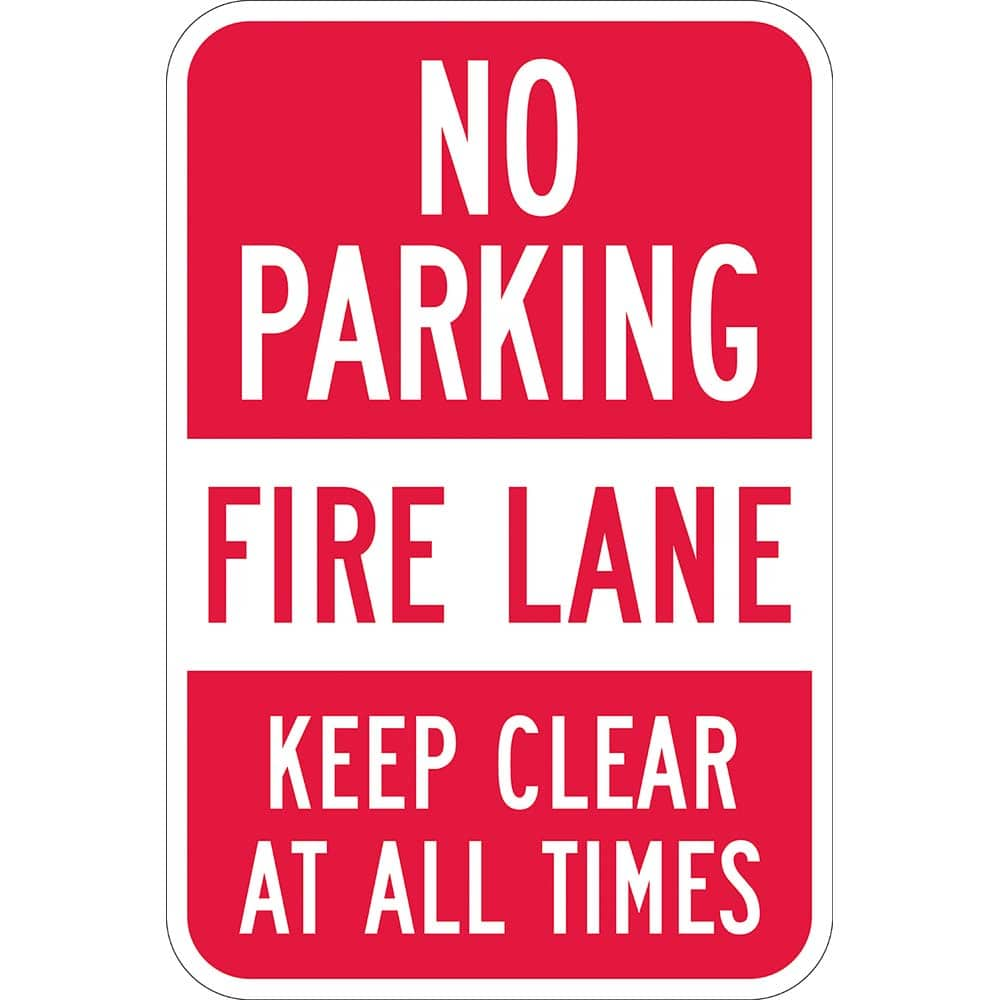 Lyle Signs - Traffic & Parking Signs; MessageType: No Parking & Tow Away Signs ; Message or Graphic: Message Only ; Legend: No Parking, Fire Lane, Keep Clear At All Times ; Graphic Type: None ; Reflectivity: Reflective; High Intensity ; Material: Aluminum - Exact Industrial Supply