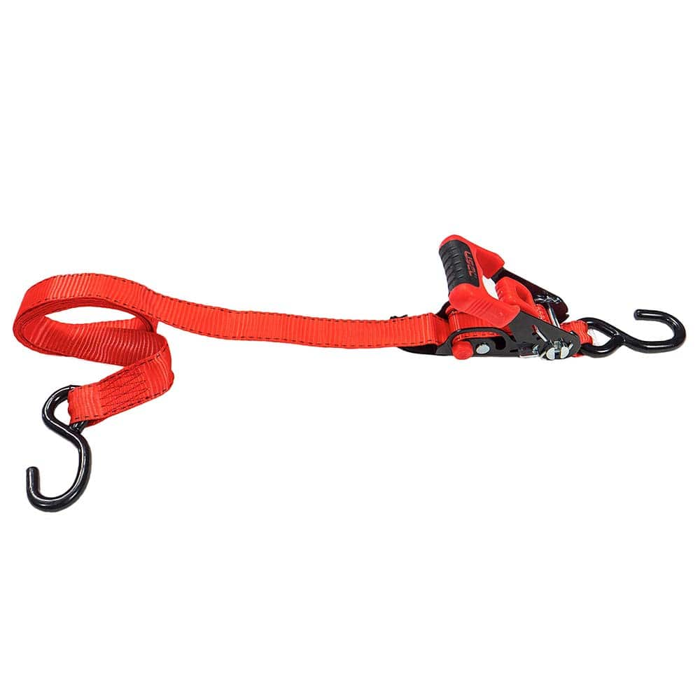 US Cargo Control - Slings & Tiedowns (Load-Rated); Type: Ratchet Tie Down ; Length (Feet): 8 ; Basket Capacity (Lb.): 666 ; Material: Polyester ; Color: Red - Exact Industrial Supply