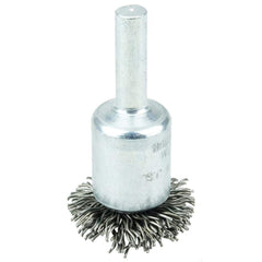 Weiler - End Brushes; Brush Diameter (Inch): 1 ; Fill Material: Steel ; Filament/Wire Diameter Range (Decimal Inch): 0.0201 and Above ; Filament/Wire Diameter (Decimal Inch): 0.0200 ; Wire Type: Crimped Wire ; Bridled: No - Exact Industrial Supply