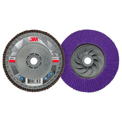 Flap Disc: 4-1/2″ Dia, 5/8-11 Hole, 80 Grit, Ceramic, Type 29 Coated, Plastic-Backed