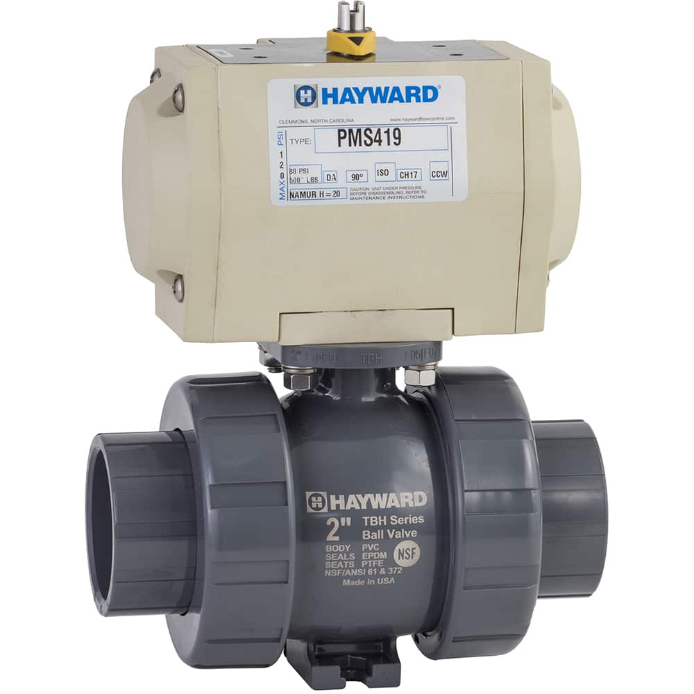 Hayward - Actuated Ball Valves; Actuator Type: Pneumatic Spring Return w/Solenoid ; Pipe Size: 1/2 (Inch); Material: PVC ; Seal Material: FPM ; Number of Pieces: 2.000 ; End Connections: Socket; Threaded - Exact Industrial Supply