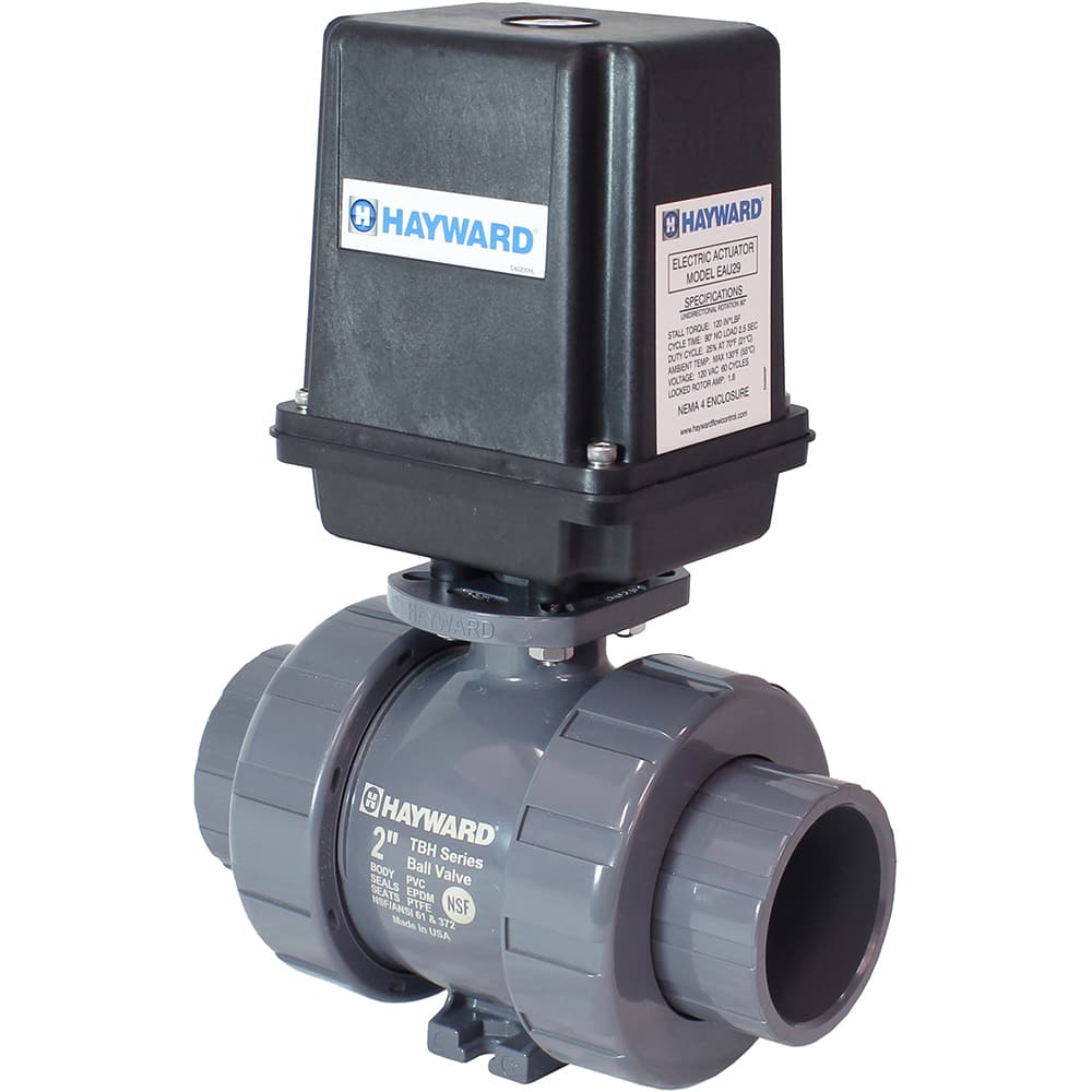 Hayward - Actuated Ball Valves; Actuator Type: Electric ; Pipe Size: 1-1/4 (Inch); Material: PVC ; Seal Material: FPM ; Number of Pieces: 2.000 ; End Connections: Socket; Threaded - Exact Industrial Supply