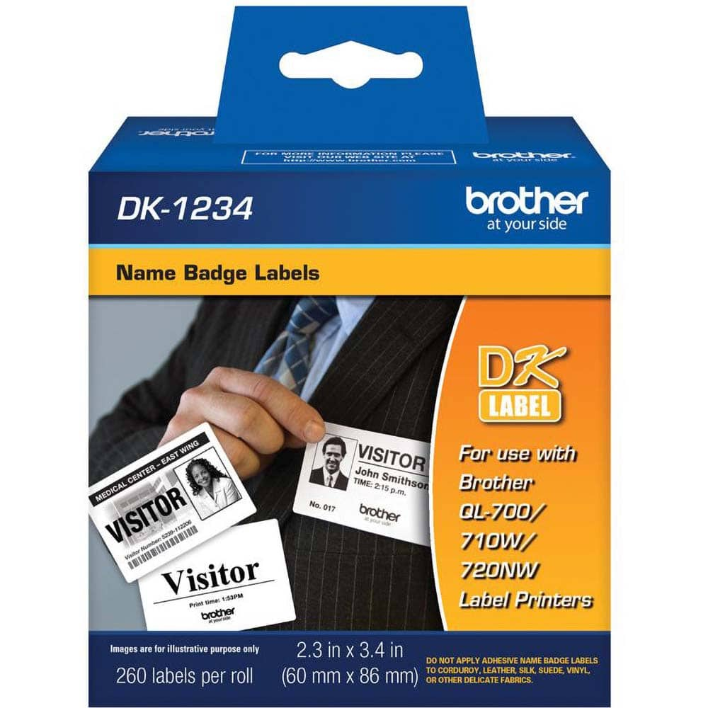 Brother - Labels, Ribbons & Tapes; Type: Badge ; Color: Black on White ; For Use With: Brother QL-1100; QL-1110NWB; QL-700; QL-710W; QL-720NW; QL-800; QL-810W; QL-820NWB Label Printers ; Width (mm): 86.00 ; Length (Inch): 2.3 ; Material: Paper - Exact Industrial Supply