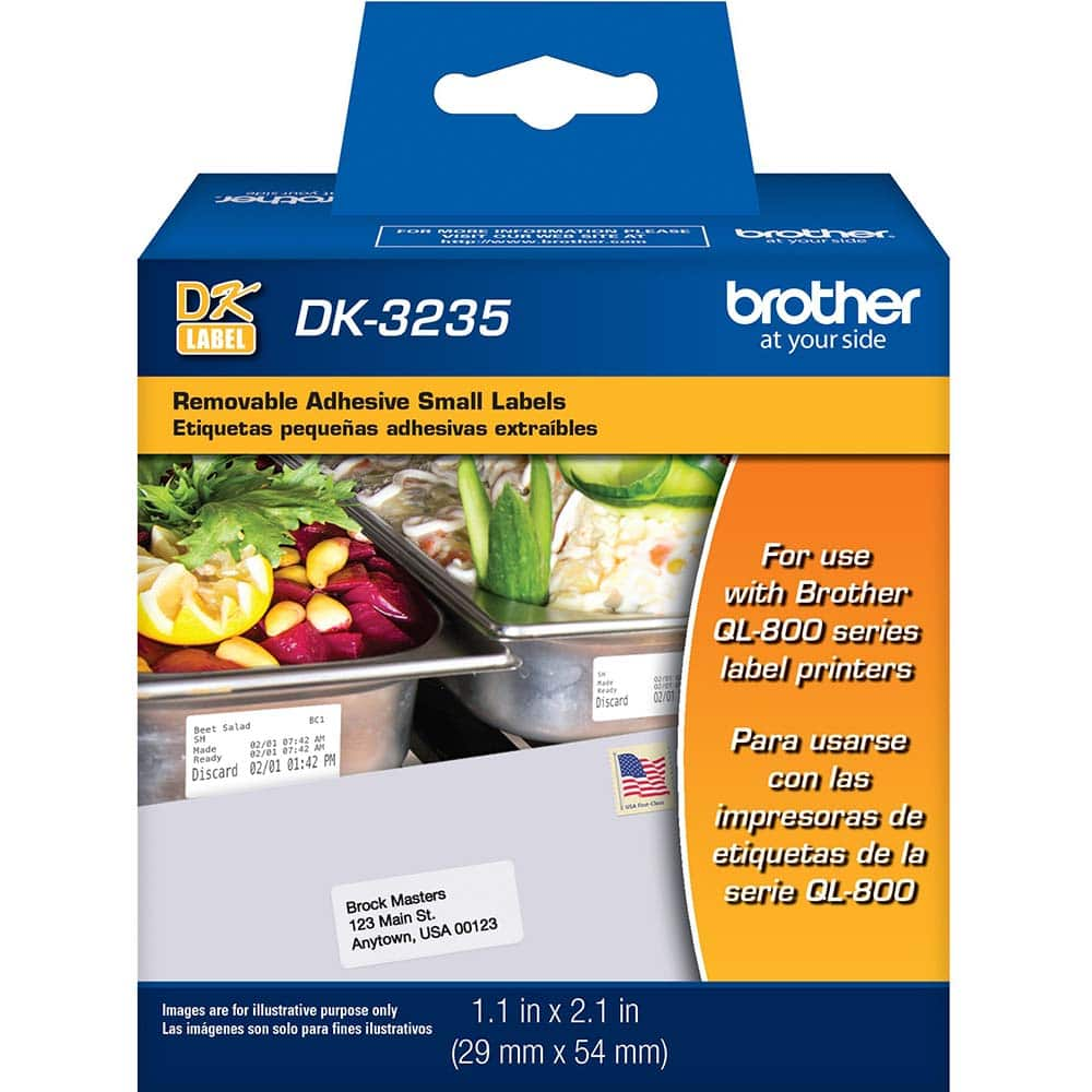 Brother - Labels, Ribbons & Tapes; Type: Label ; Color: White ; For Use With: Brother QL-800; QL-810W; QL-820NWB Label Printers ; Width (mm): 29.00 ; Length (Inch): 2.1 ; Material: Paper - Exact Industrial Supply