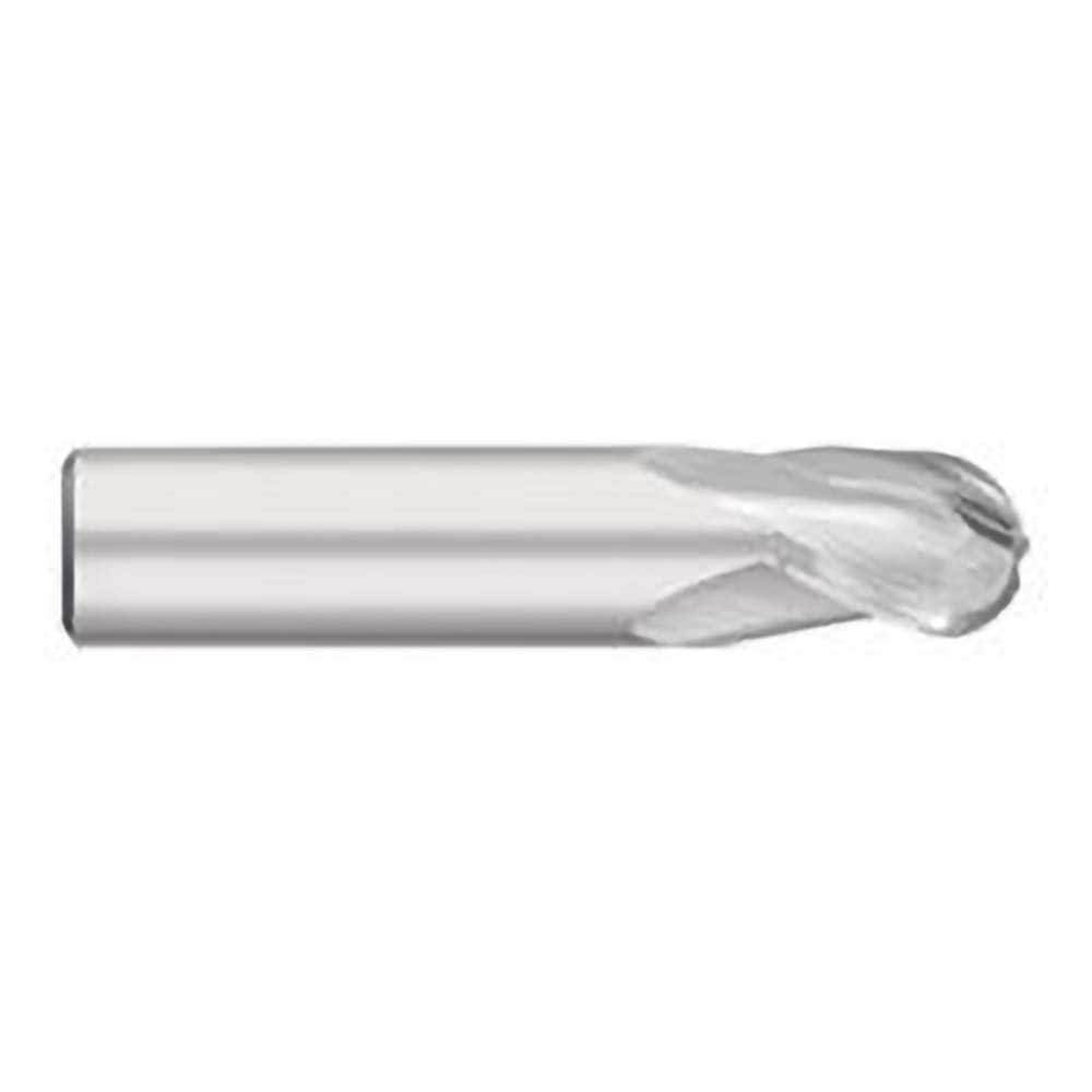 Ball End Mill: 0.1563″ Dia, 0.3125″ LOC, 3 Flute, Solid Carbide 2″ OAL, 3/16″ Shank Dia, 30 ° Helix, Uncoated, Single End