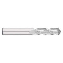 Ball End Mill: 0.25″ Dia, 1.125″ LOC, 3 Flute, Solid Carbide 3″ OAL, 1/4″ Shank Dia, 30 ° Helix, Uncoated, Single End